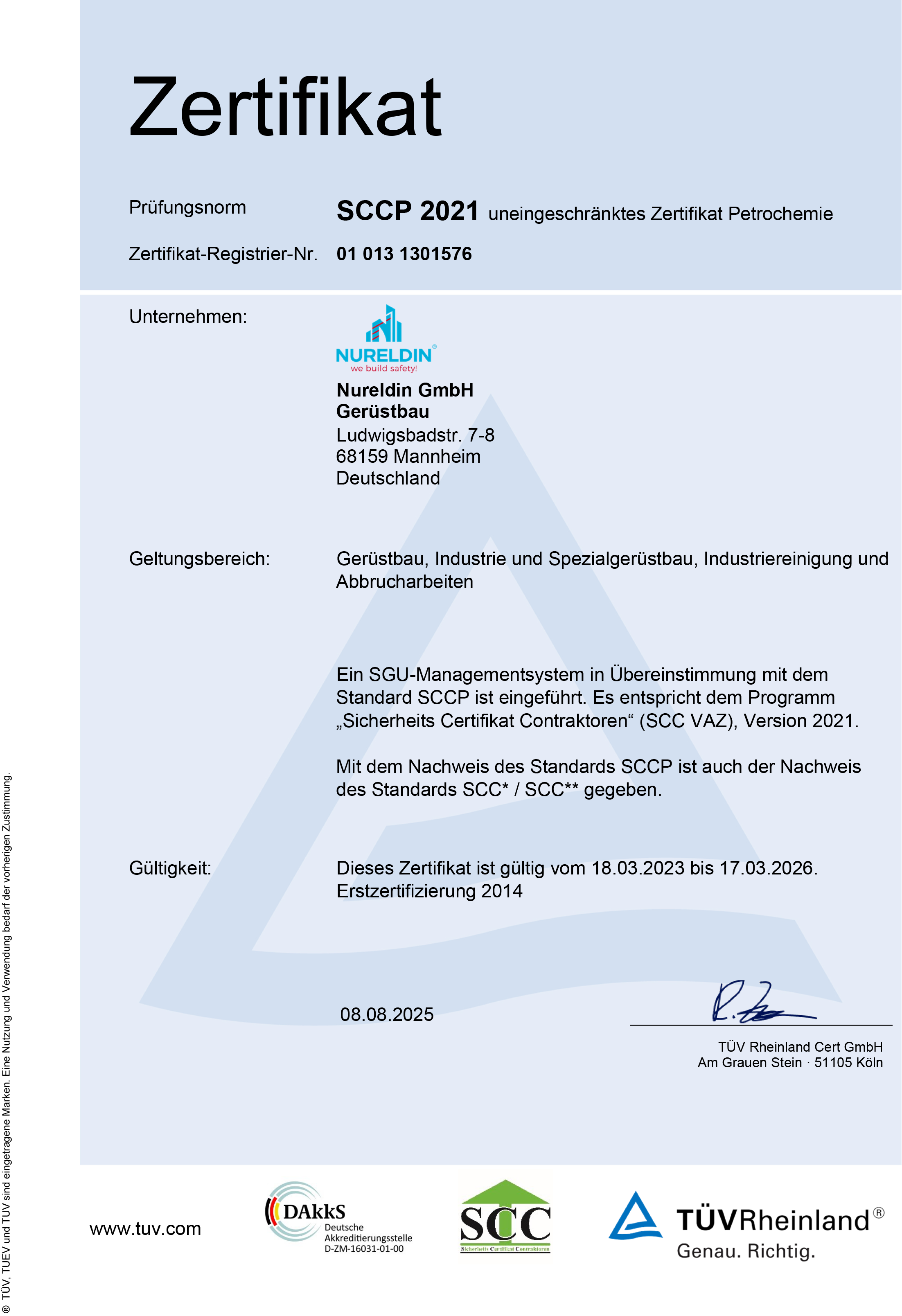 SCCP 2021 (Petrochemie): Uneingeschränktes Zertifikat bestätigt